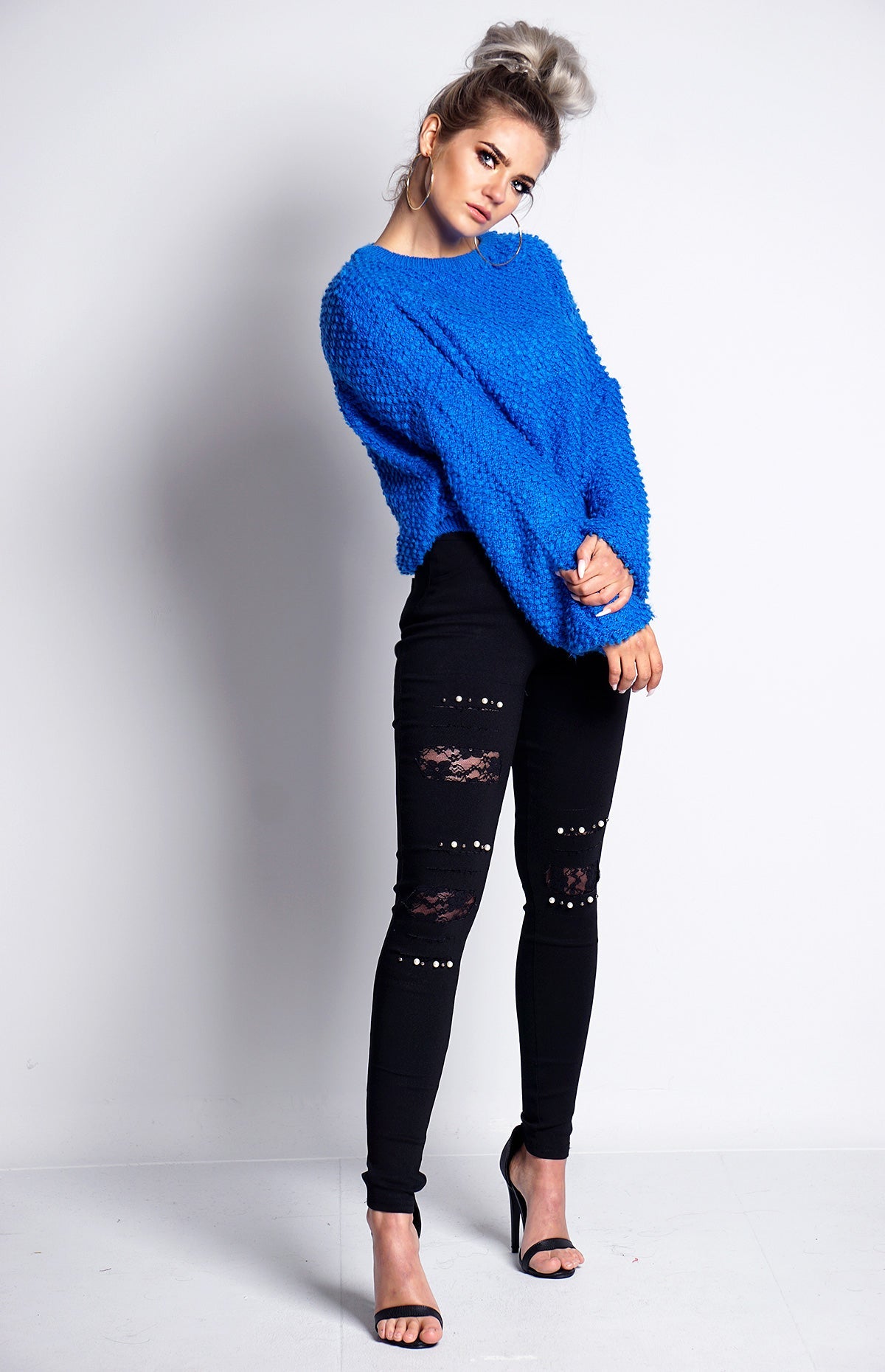 Casandra Ripped Pearl Embellished Lace Jeggings