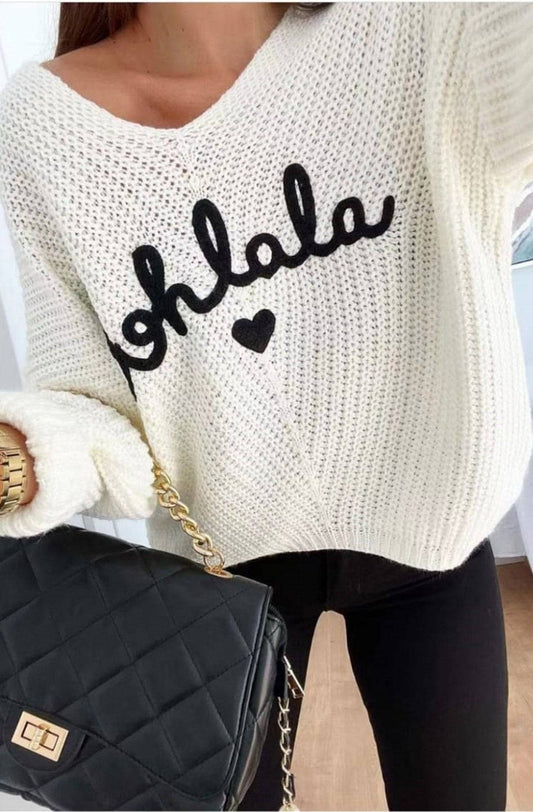 Oh La La Knitted Jumper Sweater Top-Ivory