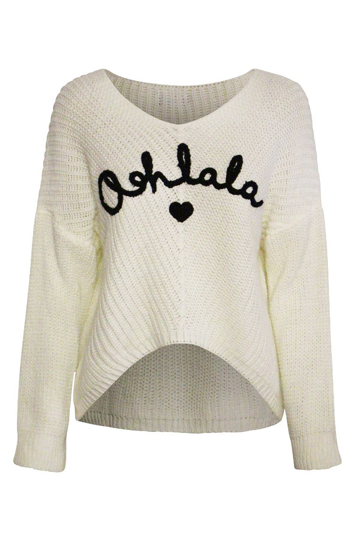 Oh La La Knitted Jumper Sweater Top-Ivory