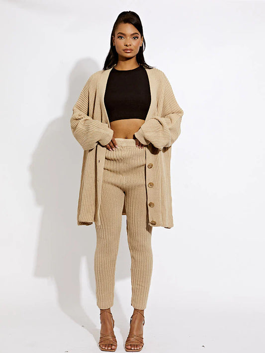 Ribbed Knit Buttoned Cardigan & Legging Co-ord Set Camilla